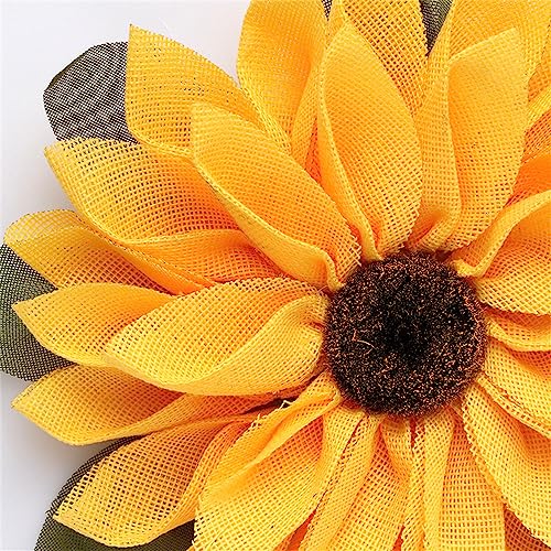 MinimalistXS Sunflower Wreaths for Front Door 15.75inch Burlap Wreath with Yellow Sunflower for Wall Window Hanging Decor Front Door Farmhouse (Yellow)