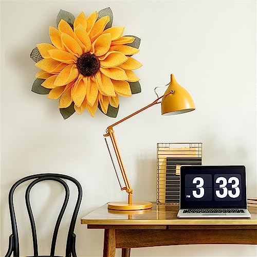 MinimalistXS Sunflower Wreaths for Front Door 15.75inch Burlap Wreath with Yellow Sunflower for Wall Window Hanging Decor Front Door Farmhouse (Yellow)
