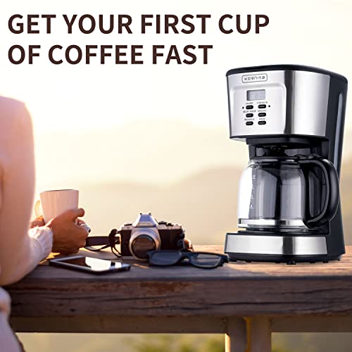 12 Cup Coffee Maker,Programmable Coffee Machine & Ice Tea Maker with Glass Carafe,4-12 Cups Drip Coffee Pot,900W Quick Brew,Auto Keep Warm,Anti-Drip,Brew Strength Control,Small Coffe Maker for Home and Office,Stainless Steel
