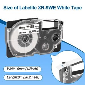 XR-9WE Replace for Casio Label It Tape 9mm 3/8'' XR-9WE XR9WE XR-9WE2S Black on White Tape Cassette Comaptible Casio EZ Label Printer KL-750 KL-60 KL-100 KL-120 KL-430 KL-780 KL-7200, 3-Pack