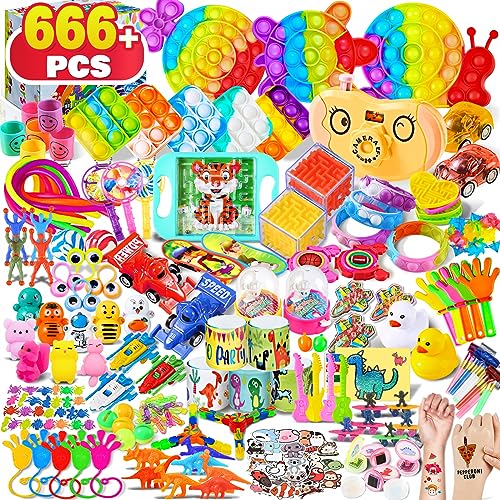 666PCS Party Favors for Kids, Treasure Box for School Classroom Prize Birthday Gift, Bulk Fidget Sensory Toys, Ideal Gift for Carnival Prizes Stocking Stuffers Pinata Filler,Goodie Bag Stuffers