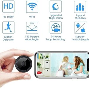 Aneekiti Mini Spy Camera Wireless WiFi Hidden Camera 1080P Full Hidden Cameras with Night Vision and Motion Detection Security Nanny Camera for Outdoor Home Office1 black