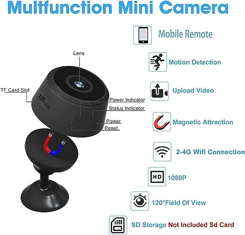 Aneekiti Mini Spy Camera Wireless WiFi Hidden Camera 1080P Full Hidden Cameras with Night Vision and Motion Detection Security Nanny Camera for Outdoor Home Office1 black