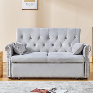 NOSGA Double Sofa Bed, 53.14" Pull Out Sofa Bed Velvet Convertible Sleeper Sofa Bed Velvet Sleeper Sofa Bed with 2 Pillows Adjustable Backrest Modern Adjustable Bed Lounge Chaise, Grey-1