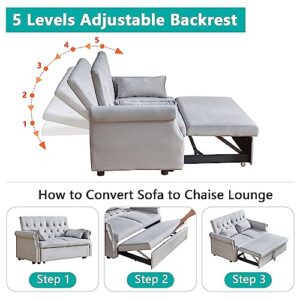 NOSGA Double Sofa Bed, 53.14" Pull Out Sofa Bed Velvet Convertible Sleeper Sofa Bed Velvet Sleeper Sofa Bed with 2 Pillows Adjustable Backrest Modern Adjustable Bed Lounge Chaise, Grey-1