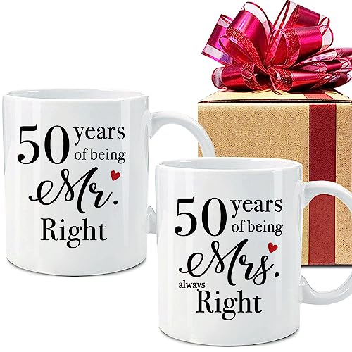 Dnuiyses 50 Years of Being Mr. Right & Mrs. Always, 50th Anniversary Wedding Engagement Gifts for Couples Husband Wife Parents Grandparents, 50th Mug Gifts Set of 2-112