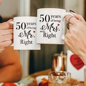 Dnuiyses 50 Years of Being Mr. Right & Mrs. Always, 50th Anniversary Wedding Engagement Gifts for Couples Husband Wife Parents Grandparents, 50th Mug Gifts Set of 2-112