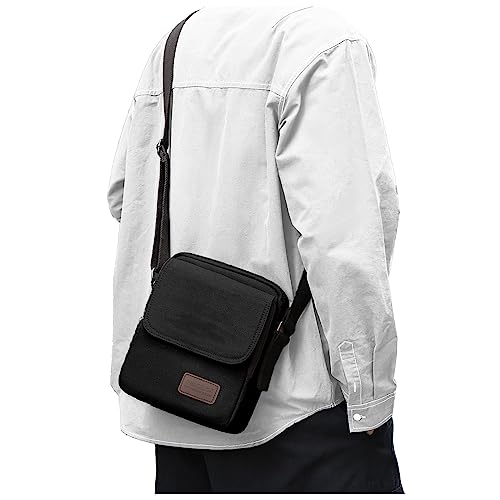 Mens Crossbody Bag,Man Purse Side Bag Vintage Canvas over the Shoulder Bag for Men Women Small Messenger Bag for Phone Passport Bolsos Para Hombre Black