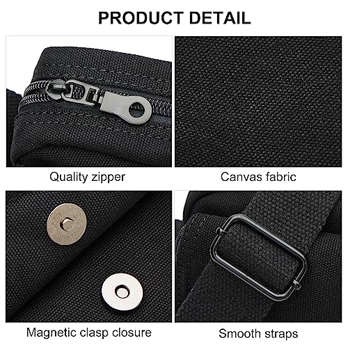 Mens Crossbody Bag,Man Purse Side Bag Vintage Canvas over the Shoulder Bag for Men Women Small Messenger Bag for Phone Passport Bolsos Para Hombre Black