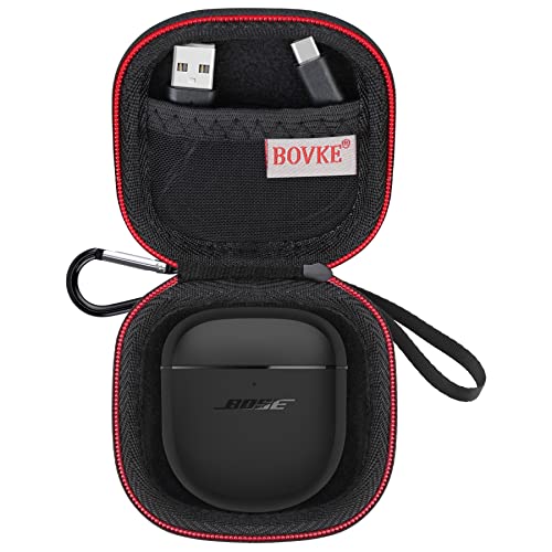 BOVKE Carrying Case for Bose QuietComfort Earbuds II/QC Earbuds 2 / QuietComfort Ultra Earbuds Wireless Noise Cancelling in-Ear Headphones, Mesh Pocket for Cables and Eartips, Black+Black (Case Only)