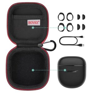 BOVKE Carrying Case for Bose QuietComfort Earbuds II/QC Earbuds 2 / QuietComfort Ultra Earbuds Wireless Noise Cancelling in-Ear Headphones, Mesh Pocket for Cables and Eartips, Black+Black (Case Only)