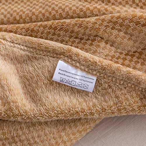 Qidordour Throw Blankets, Checkered Blanket, 60x80 Inch Flannel Fleece Jacquard Bed Throw, 310GSM Soft Microfiber Plush Fuzzy Cozy Luxury Bed Blanket for Couch, Sofa, Bedroom, Travel, Camping, Camel