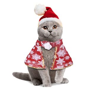 Christmas Dog Costume Pet Cat Cape Funny Puppy Xmas Cloak Hat Holiday Party Cosplay Santa Dress Up Apparel for Cats and Small Dogs Pet Clothes for Medium Dogs Female (Red, M)