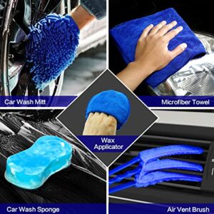 Zenply 23Pcs Car Detailing Brush Kit, Interior Car Cleaning Kit Supplies Exterior Car Polishing Driller Attachment Pad Set with Carry Bag for Automobile,Wheels, Dashboard, Leather, Air Vents Blue