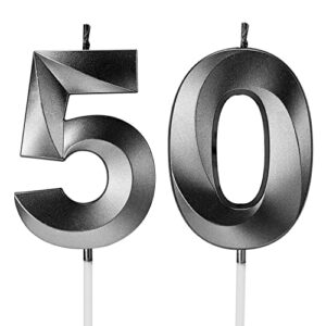 50th birthday candles numbers for cakes candle happy fiftieth birthday 3d designed wedding anniversary party cake topper decorations (50, black)