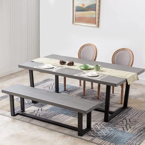 72" Solid Wood Dining Table for 6-8 Person, Sturdy Breakfast Table with Metal Frame, Modern Farmhouse Kitchen Table for Living/Dining Room,Office Desk,Grey