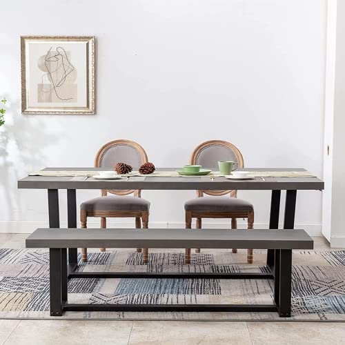 72" Solid Wood Dining Table for 6-8 Person, Sturdy Breakfast Table with Metal Frame, Modern Farmhouse Kitchen Table for Living/Dining Room,Office Desk,Grey