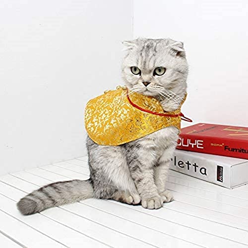 Harikaji Cat Clothes,New Year's Cloak Dog Clothes Red Pet Cheongsam Cloak Clothes for Cats Small Dogs Puppy(Gold,XS)