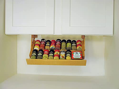 Makimoo Kitchen Storage Under Cabinet Spice Rack, Handmade Hardwood, Holds 16 Large or 32 Small Spice Containers