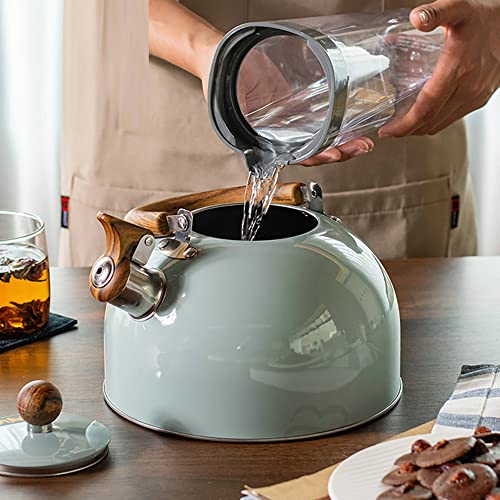 2.5L Tea Kettle, Toptier Teapot Whistling Kettle with Wood Pattern Handle Loud Whistle,Suitable for gas stove, induction hob, electric stove, ceramic and halogen stove▂19 * 21CM/7.5"*8.3"