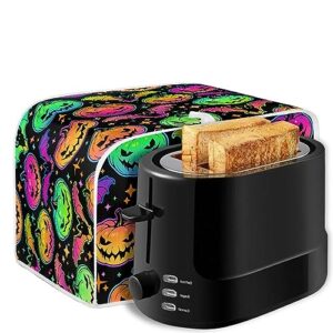 Gomyblomy Pumpkins & Bats Print Toaster Cover, Halloween Themed Microwave Protector with Handles, Lightweight Washable 4-Slice Toaster Dust Cover, Holiday Decoration