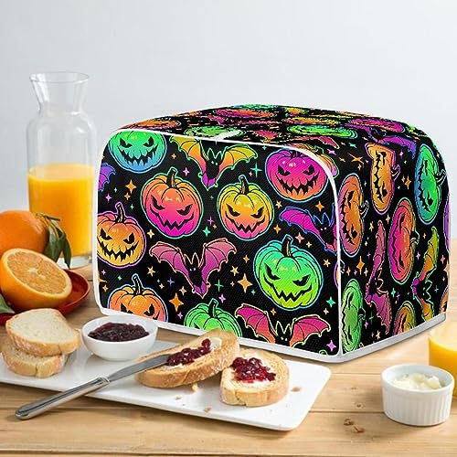 Gomyblomy Pumpkins & Bats Print Toaster Cover, Halloween Themed Microwave Protector with Handles, Lightweight Washable 4-Slice Toaster Dust Cover, Holiday Decoration