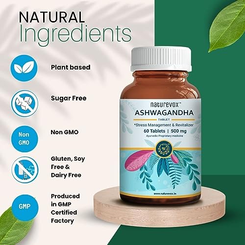 Ashwagandha Tablets - Muscle Strength & Vitality | Streas Relief | Ayurvedic Medicine for Stamina & Performance and Better Slip, 60 Tablets, 500mg