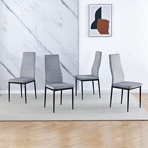 Ansley&HosHo Modern Dining Table and Chair Set, 35.4" Round Glass Dining Table with 4 Grey Velvet Dining Chairs, 5-Piece Dining Room Set Kitchen Table Set Dinette Set, Home Kitchen Furniture