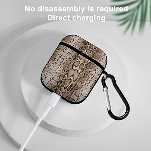 Snake Skin Python Pattern Protective Case Cover Compatible with Airpods 1 & 2 Bluetooth Earbuds Case Funny Print Storage Box with Keychain