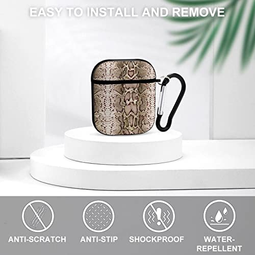 Snake Skin Python Pattern Protective Case Cover Compatible with Airpods 1 & 2 Bluetooth Earbuds Case Funny Print Storage Box with Keychain