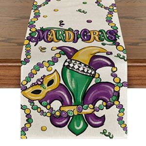 artoid mode irises carnival mardi gras table runner, seasonal kitchen dining table decoration for indoor party home 13x72 inch…