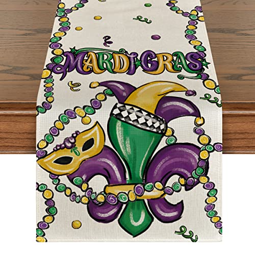 Artoid Mode Irises Carnival Mardi Gras Table Runner, Seasonal Kitchen Dining Table Decoration for Indoor Party Home 13x72 Inch…