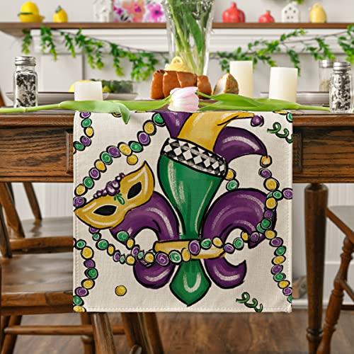 Artoid Mode Irises Carnival Mardi Gras Table Runner, Seasonal Kitchen Dining Table Decoration for Indoor Party Home 13x72 Inch…