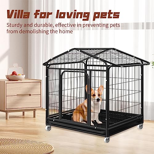 Metal Dog Kennel Indoor, Indestructible Heavy Duty Dog Crate for Medium and Small Dogs, Dog Cage with Trays and Lock Front Opening Single Door, Chew Proof Laula para Perros