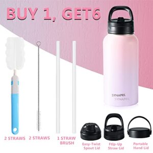 Insulated Water Bottle - 32 oz, Stainless Steel Water Bottle with 3 Lid and 2 Straws, Insulated Water Bottle Keeps Hot and Cold, Good for Carrying. (White)