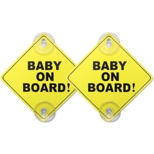 jenbode baby on board sticker for cars 2pcs, baby on board warning signs with suction cups, durable and strong without residue