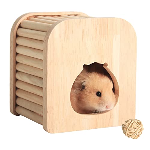 MPMLMF Hamster Sleeping House Hideout& Hamster Wood, Hamster Toys with Climbing Ladder, Hamster Accessories for Hamsters Gerbils Hedgehog or Similar-Sized Pets (Rectangle—Shaped)