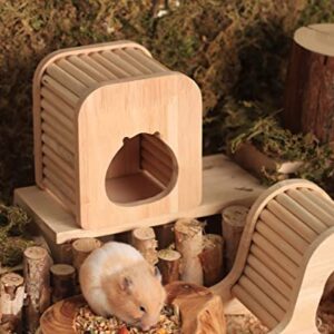 MPMLMF Hamster Sleeping House Hideout& Hamster Wood, Hamster Toys with Climbing Ladder, Hamster Accessories for Hamsters Gerbils Hedgehog or Similar-Sized Pets (Rectangle—Shaped)