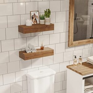 Wall Floating Shelves - Rustic Wooden Wall Shelf for Kitchen Bathroom - Handmade Farmhouse Shelves (Special Walnut, 17 Inch - 2 Pack)