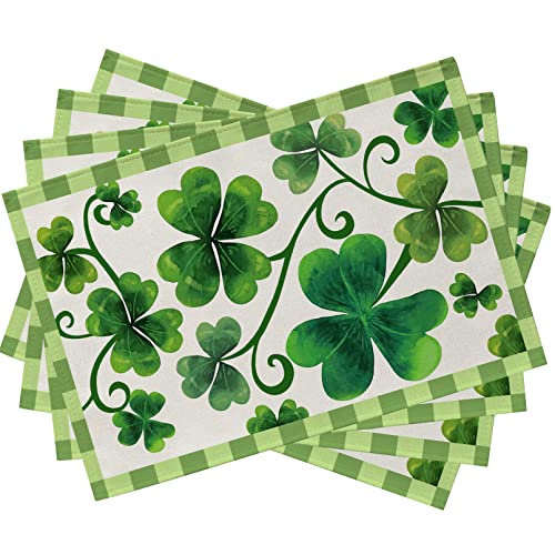 Seliem St. Patrick's Day Lucky Shamrock Clover Bushes Placemats Set of 4, Green Irish Dining Table Place Mats, Seasonal Spring Farmhouse Kitchen Decor Home Holiday Decoration 12 x 18 Inch