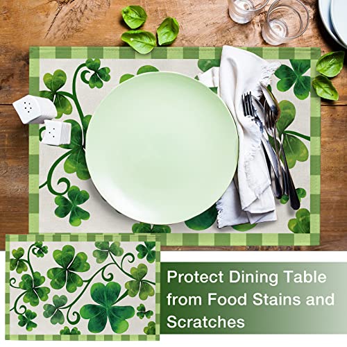 Seliem St. Patrick's Day Lucky Shamrock Clover Bushes Placemats Set of 4, Green Irish Dining Table Place Mats, Seasonal Spring Farmhouse Kitchen Decor Home Holiday Decoration 12 x 18 Inch