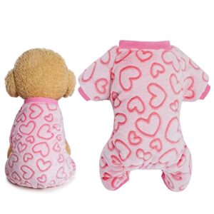Dxhycc Fleece Dog Pajamas Cute Dog Heart Pajamas Puppy Jumpsuit Pajamas Warm Soft Pet Holiday Clothes for Small Medium Cats and Dogs (Pink, L)