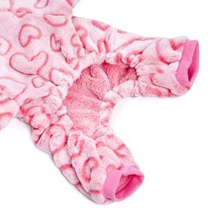 Dxhycc Fleece Dog Pajamas Cute Dog Heart Pajamas Puppy Jumpsuit Pajamas Warm Soft Pet Holiday Clothes for Small Medium Cats and Dogs (Pink, L)