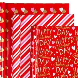 WRAPAHOLIC Valentine's Day Wrapping Paper Roll - Mini Roll - 3 Rolls - 17 Inch X 120 Inch Per Roll - Red and Pink Sweet Heart Design for Wedding, Baby Shower and Birthday