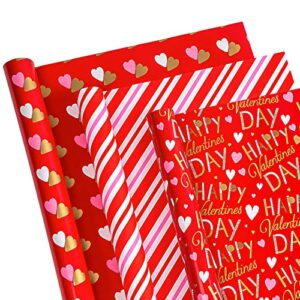 WRAPAHOLIC Valentine's Day Wrapping Paper Roll - Mini Roll - 3 Rolls - 17 Inch X 120 Inch Per Roll - Red and Pink Sweet Heart Design for Wedding, Baby Shower and Birthday