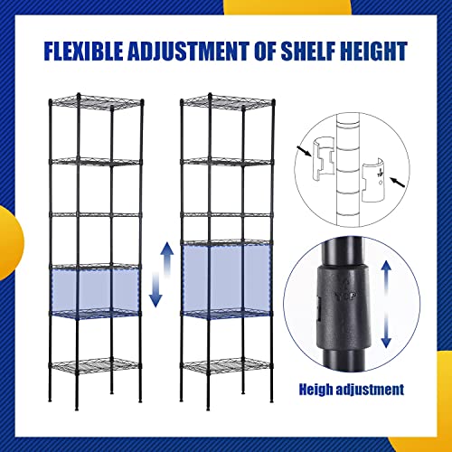 Heavy Duty 5/6 Tier Wire Shelving Unit Adjustable Storage Rack on Wheels 6000 Lbs Weight Capacity Metal Shelves Space Saving Wire Shelf (Black, 600 Lbs (11.8" D x 16.7" W x 63.6" H))