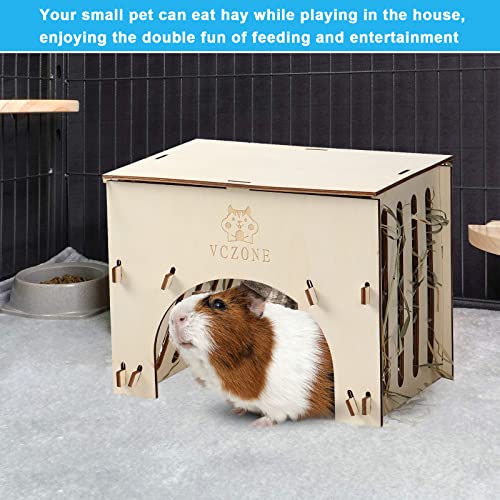 VCZONE Rabbit Hay Feeder House, Wooden Feeder House for Guinea Pigs Bunnies Chinchillas Hamster，Small Animals Hay Feeder House Less Wasted