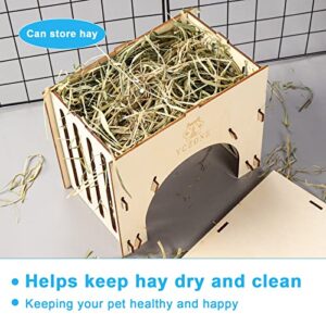 VCZONE Rabbit Hay Feeder House, Wooden Feeder House for Guinea Pigs Bunnies Chinchillas Hamster，Small Animals Hay Feeder House Less Wasted