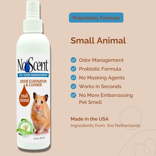 No Scent Small Animal Cage Cleaner for Hamster, Guinea Pig, Rabbit Pet Odor Spray for Urine, Poop & Stains (2 Fl Oz / 59 mL)