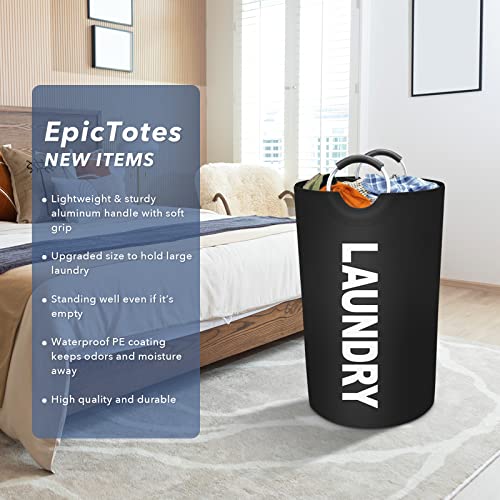 EpicTotes 90L Large Laundry Basket, Freestanding Waterproof Laundry Hamper, Collapsible Folding Tall Clothes Hamper, Easy Carry with Foam Protected Aluminum Handles for Dorm, Family, Travel (Black)